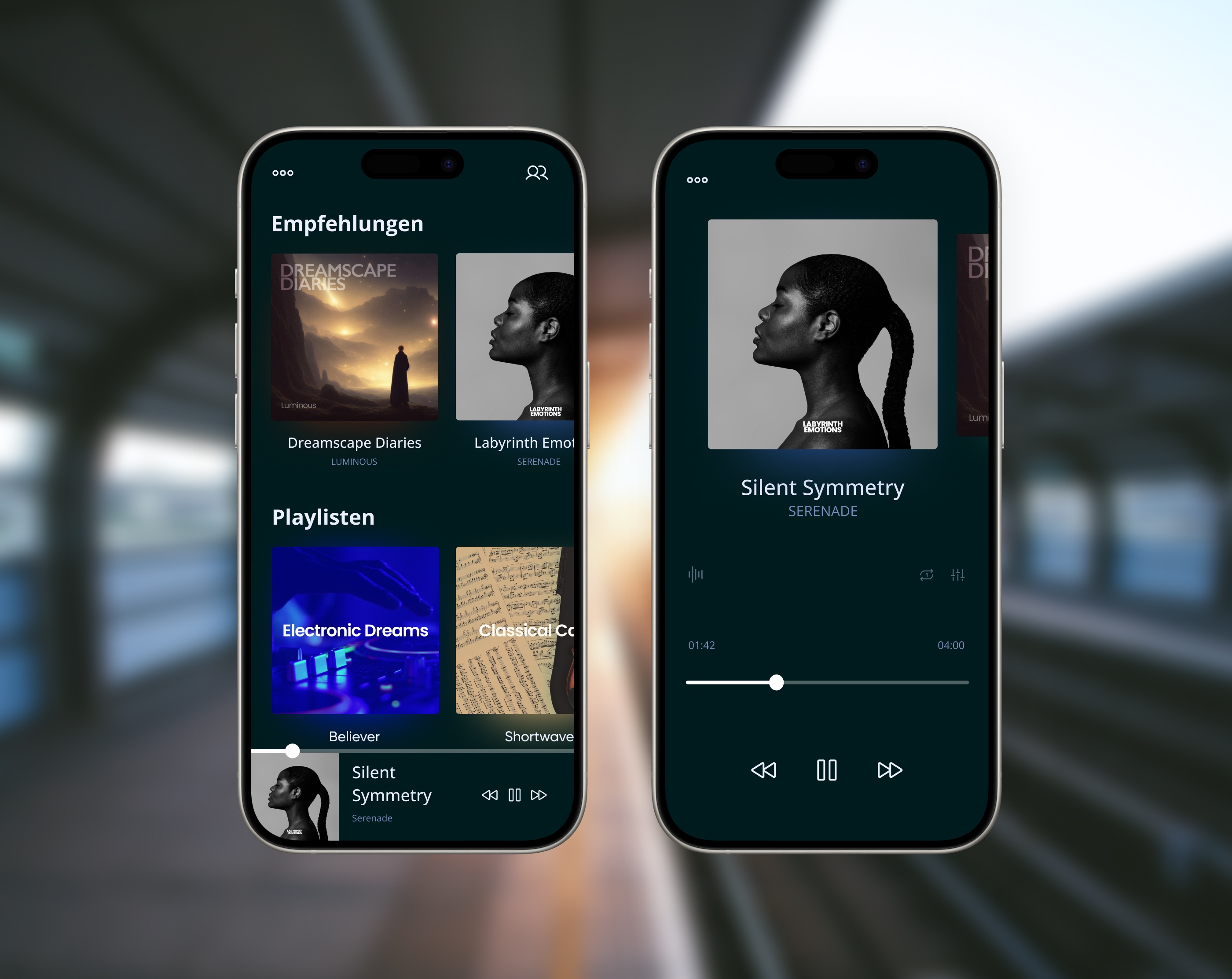 Mobile app on 2 iPhones, app for listening to music