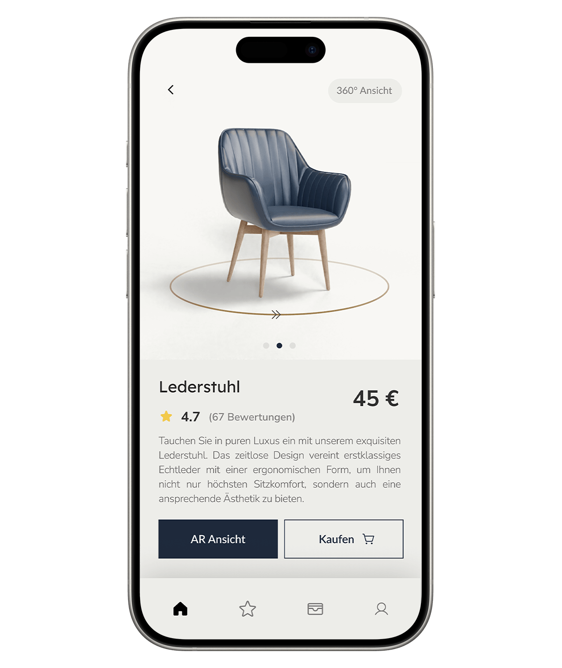 Mobile app on iPhone, e-commerce shop for furniture